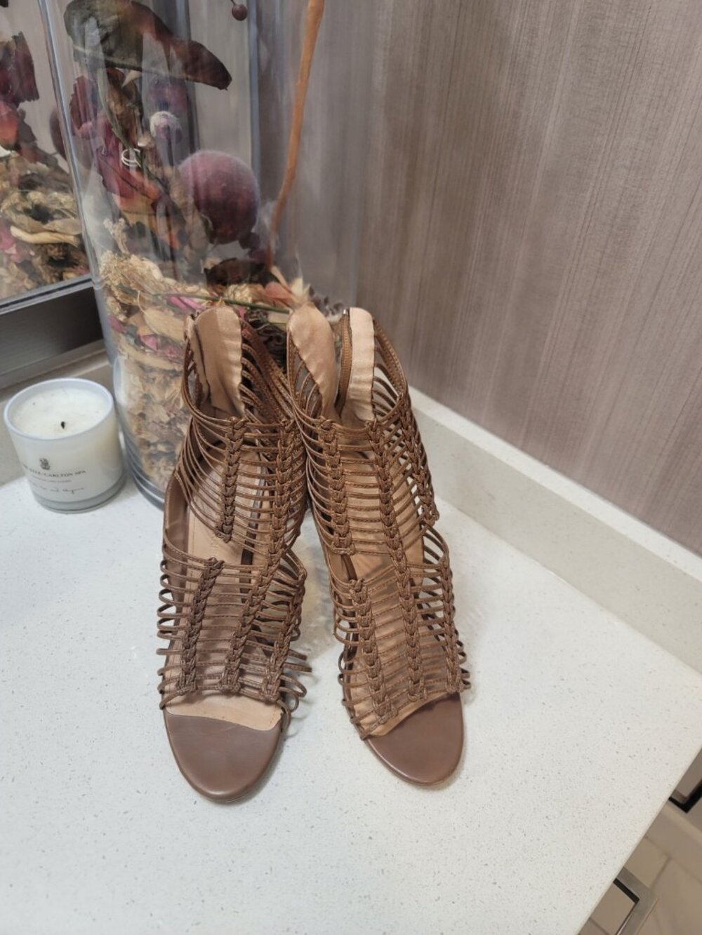 Sigerson Morrison Women's Brown Mella Caged Open Toe Sandals Z4334 Size 8 B